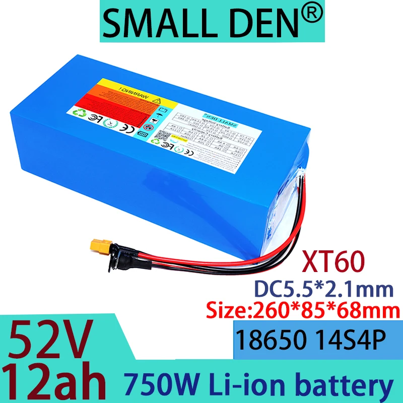 

New 52V 12ah lithium battery pack 18650 750W 14S4P high-power electric vehicle scooter motorcycle tricycle+58.8v 2A3A charger