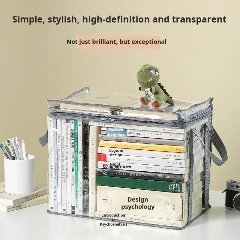 Transparent foldable storage box waterproof book organizer portable container for home study books documents daily items storage