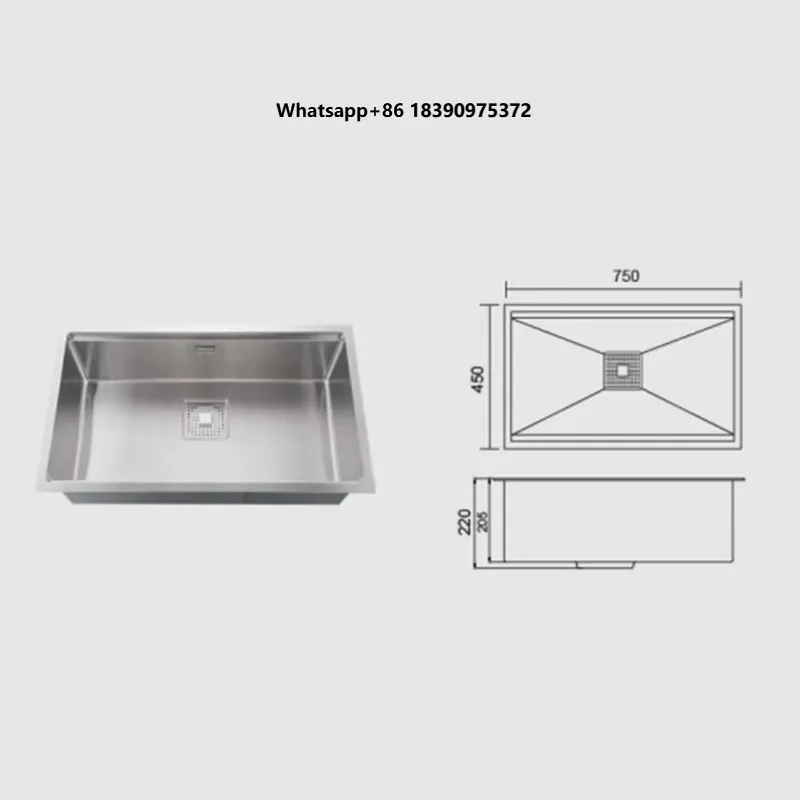 Brushed Rectangular 316 Stainless Steel Modern Counter Single-Basin Kitchen Single Faucet Hole Easy Cleaning 5 Year Warranty