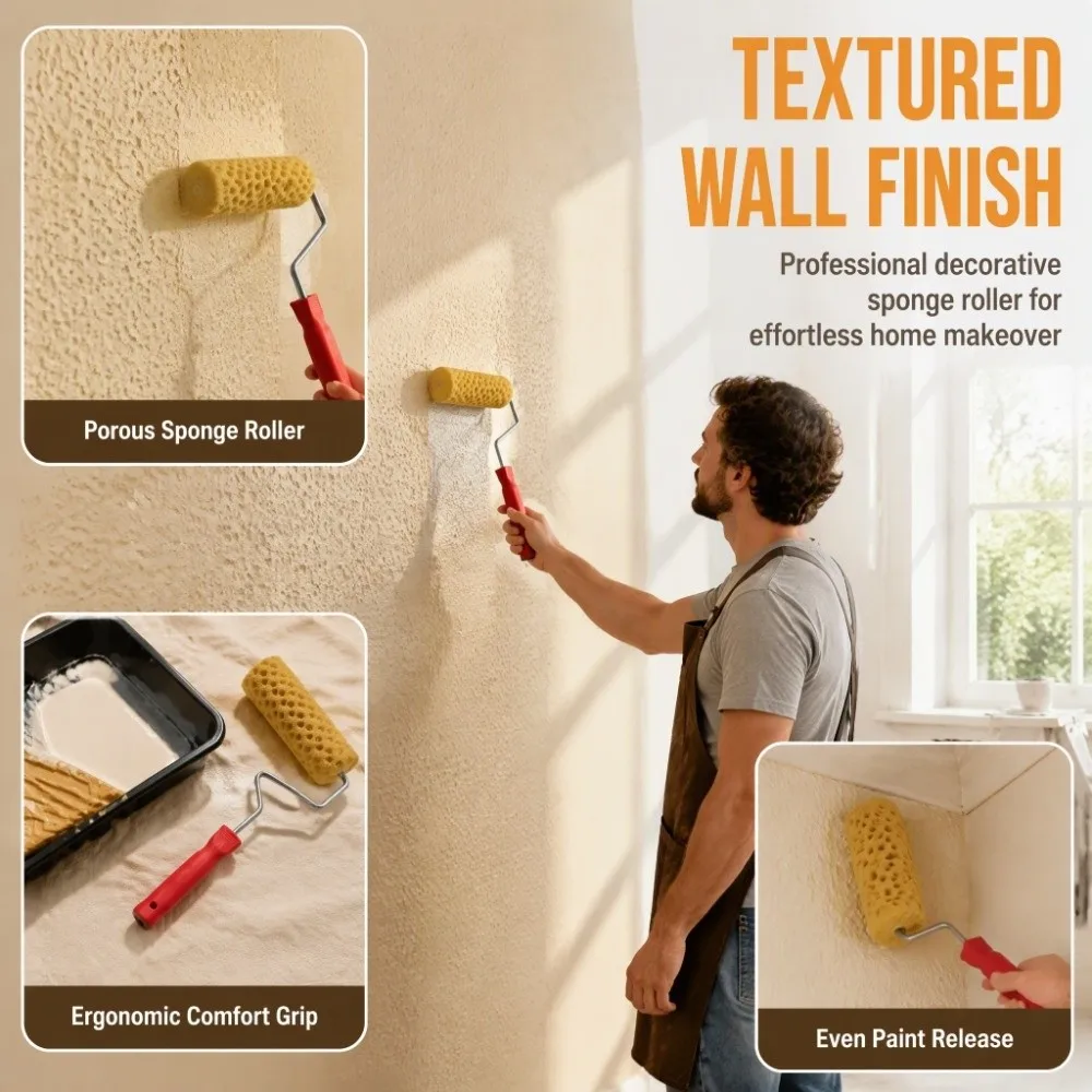With Handle Texture Pattern Paint Roller Texture Tool Art Painting Imitation Seaweed Sponge Roller Pattern Tool
