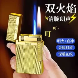 Langsheng Lighter Inflatable Windproof Men's High end Side Sliding Grinding Wheel Internet Celebrity Double Fire Creative Person
