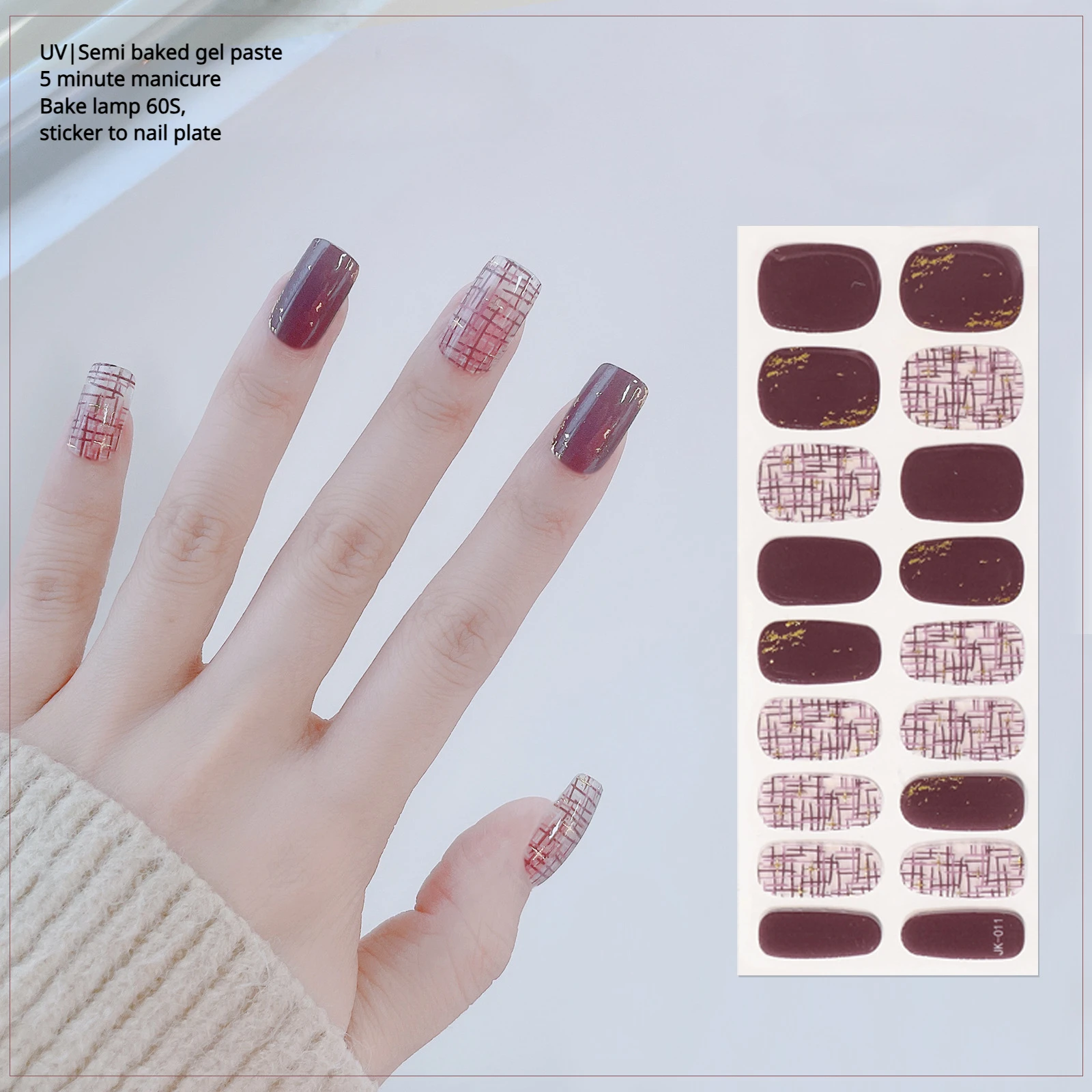 1 Vel Semi-Uitgeharde Gel Nagels Sliders Manicure Decor Voor UV Led Lamp Zelfklevende Nail Art Decoratie Tips Mode Nagelsticker