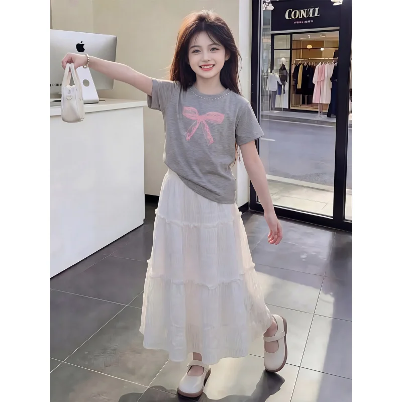 

Summer short-sleeve tops for older girlstNew children's clothing skirt set for girls with short sleevesTT-shirt and short skirt