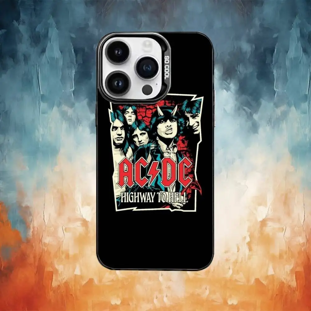 เคสโทรศัพท์ลายวงดนตรีร็อค A-AC-DC สำหรับ iPhone17,16,15,14,13,12,11 Plus,Pro Max สีดำด้านกันกระแทก
