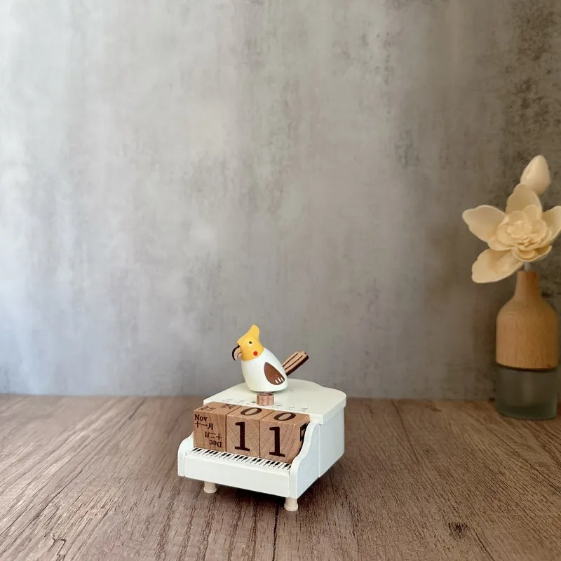 Bird Piano Calendar Wooden Music Box Rotating Music Boxes Desktop Ornament Creative Christmas Craft Gift Home Decoration