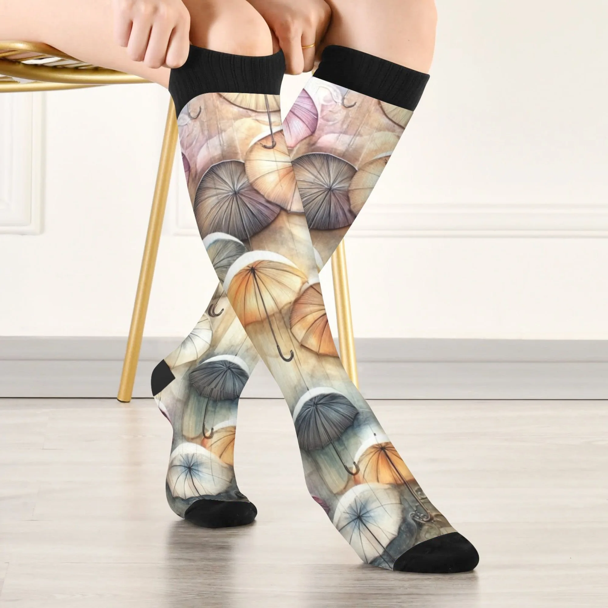 The pattern of an umbrella hanging upside down socks unisex retro fashion casual sports socks novel funny stretch warm stockings