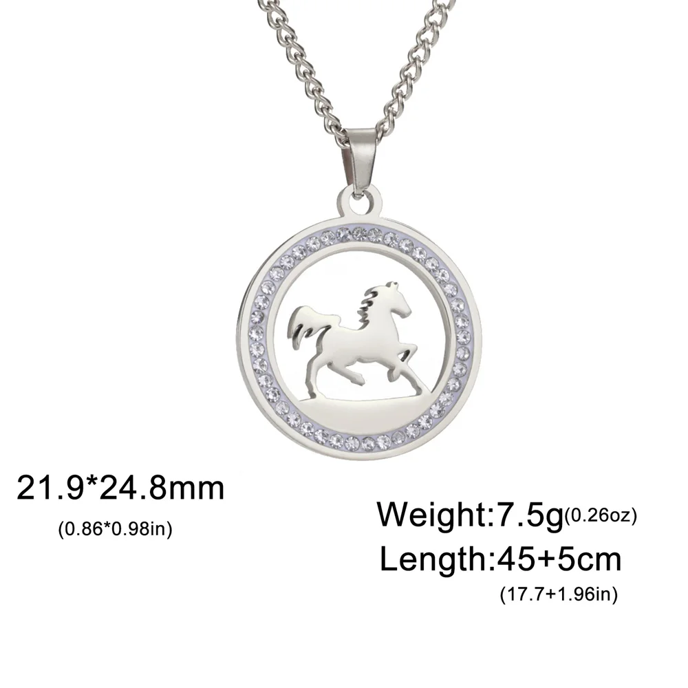 My Shape Running Horse Pendants Necklace Stainless Steel Rhinestone Pendant Necklaces Choker Chain Horse Lover Christmas Jewelry