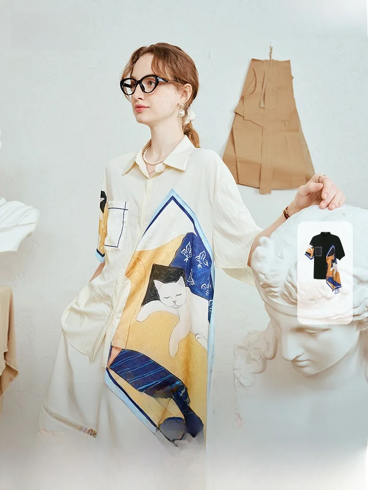 

Новая летняя женская блузка свободного кроя с принтом и художественным дизайном, повседневная, модная