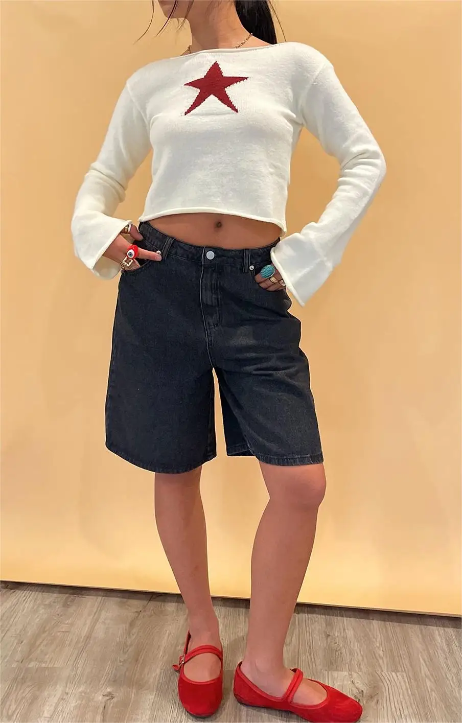 New Fashion Womens Knee Length Denim Shorts Solid Color High Waist Loose Fit Jean Shorts For Summer Club Street Style S-XL