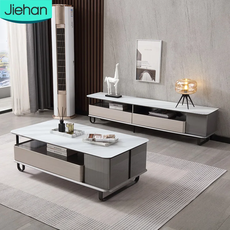 Nordic Living Room Furniture Wholesale Price Modern Style Rectangle White Luxury Marble Coffee Table Set with Storage