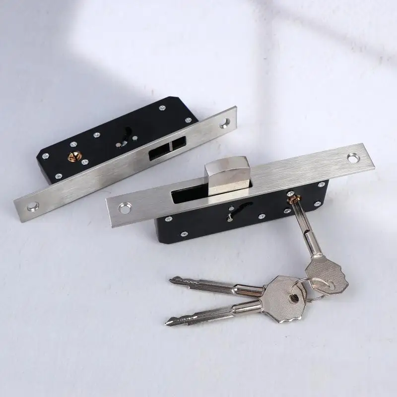 Sliding Door Hook Lock Aluminum Alloy Window Locks Anti-Theft Safety Wood Gate Floor Lock With 3 Cross Keys