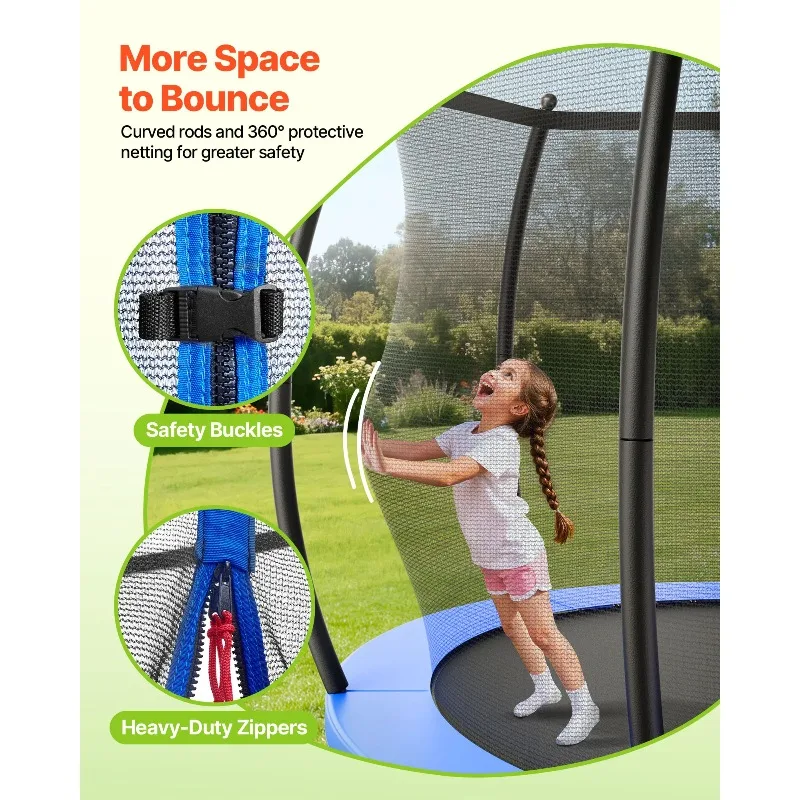 ASTM Approved Recreational Trampoline, Kids Trampoline with Enclosure Net and Thickened Safety Pad