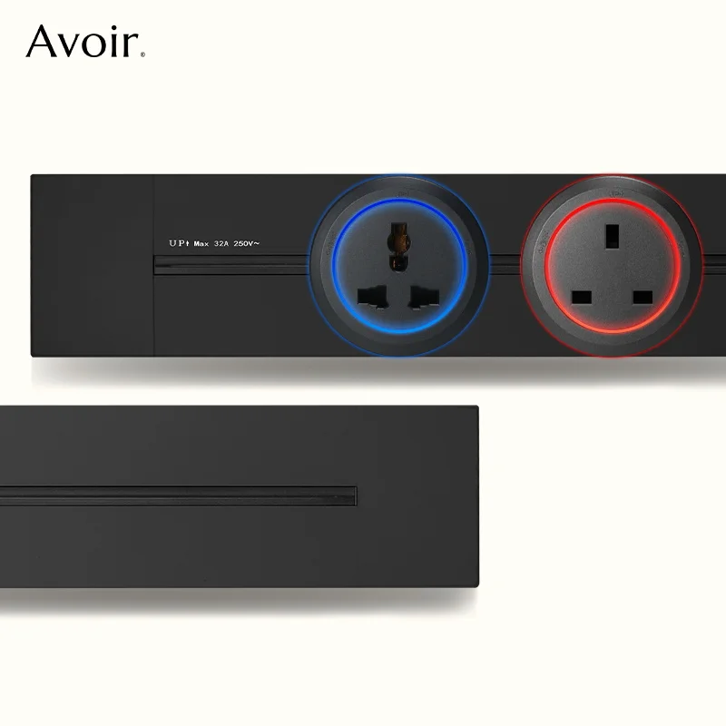 Avoir Electrical Track Socket Kitchen Office Power Outlet Round Adapter UK Universal Standard Plug Red Blue LED Indicator Light