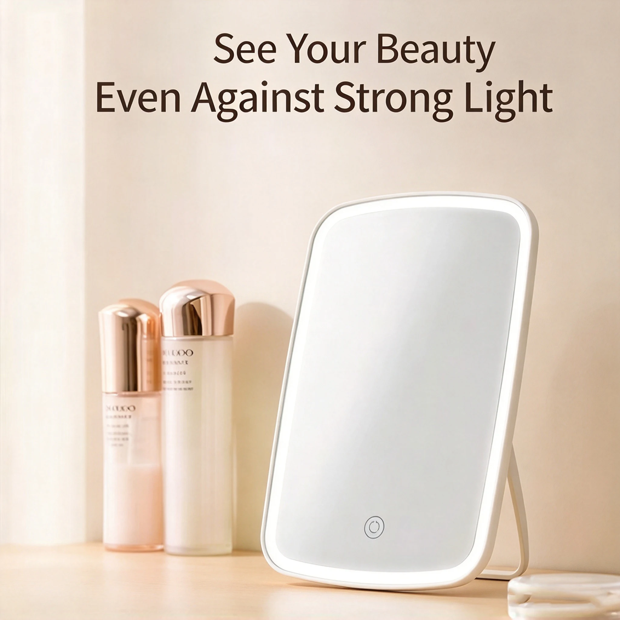 Rechargeable LED Vanity Mirror 3 Color Dimmable HD Foldable Desktop Makeup Mirror for Dorm Home Travel Portable Touch Control