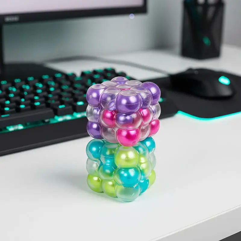 Durable Squeeze Fidget Toy Creative Pearlescent Ball Cube Bouncy Stress Relief Sensory Toy for Home Office Play Gift