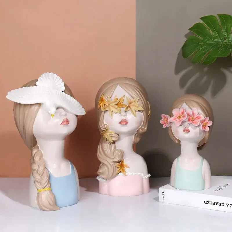 Nordic modern girl resin sculpture living room desktop home decoration figure statue crafts