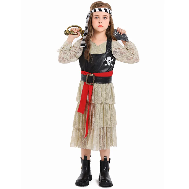 

Girls Pirates Of The Caribbean Cosplay Kids Children Halloween Navigator Costumes Carnival Purim Parade Role Playing Party Dress