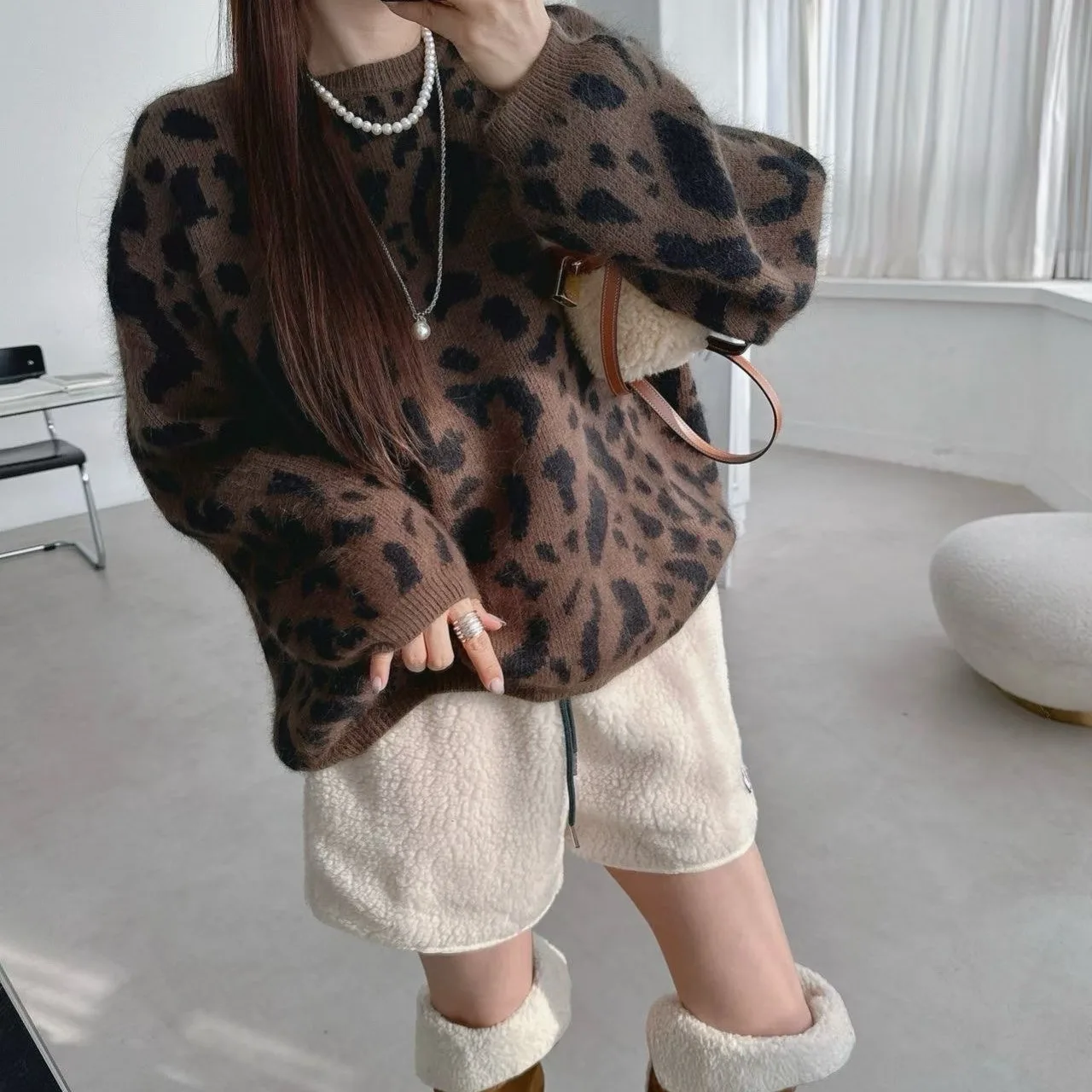 سترة نسائية أنيقة فضفاضة مستديرة للخريف والشتاء تصميم Sense Retro Faionable بطبعة الفهد، بلوزة مريحة تناسب الجميع #4