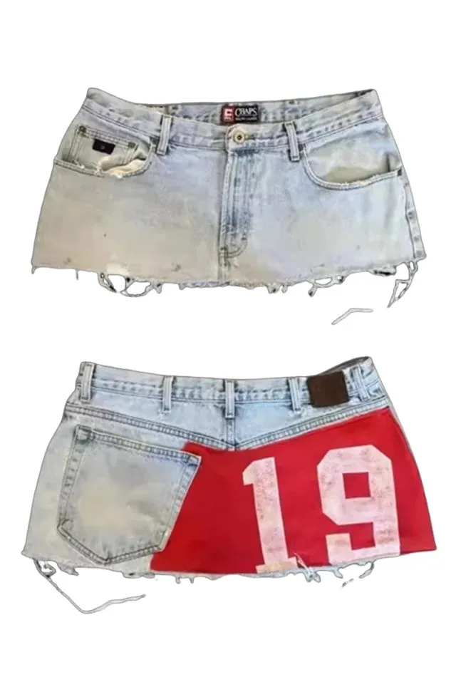 Hip Hop Digital Pattern Patchwork Gothic Womens Denim Shorts Y2K Skirt Vintage 2000s Baggy Shorts High Waist Slim Fit Mini Skirt