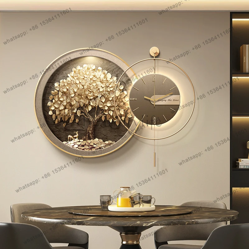 Light Luxury Modern With Lamp Wall Clock Watch Home Decor Items Pictures Wall Decoration Interior Room Decoration Clocks Garden