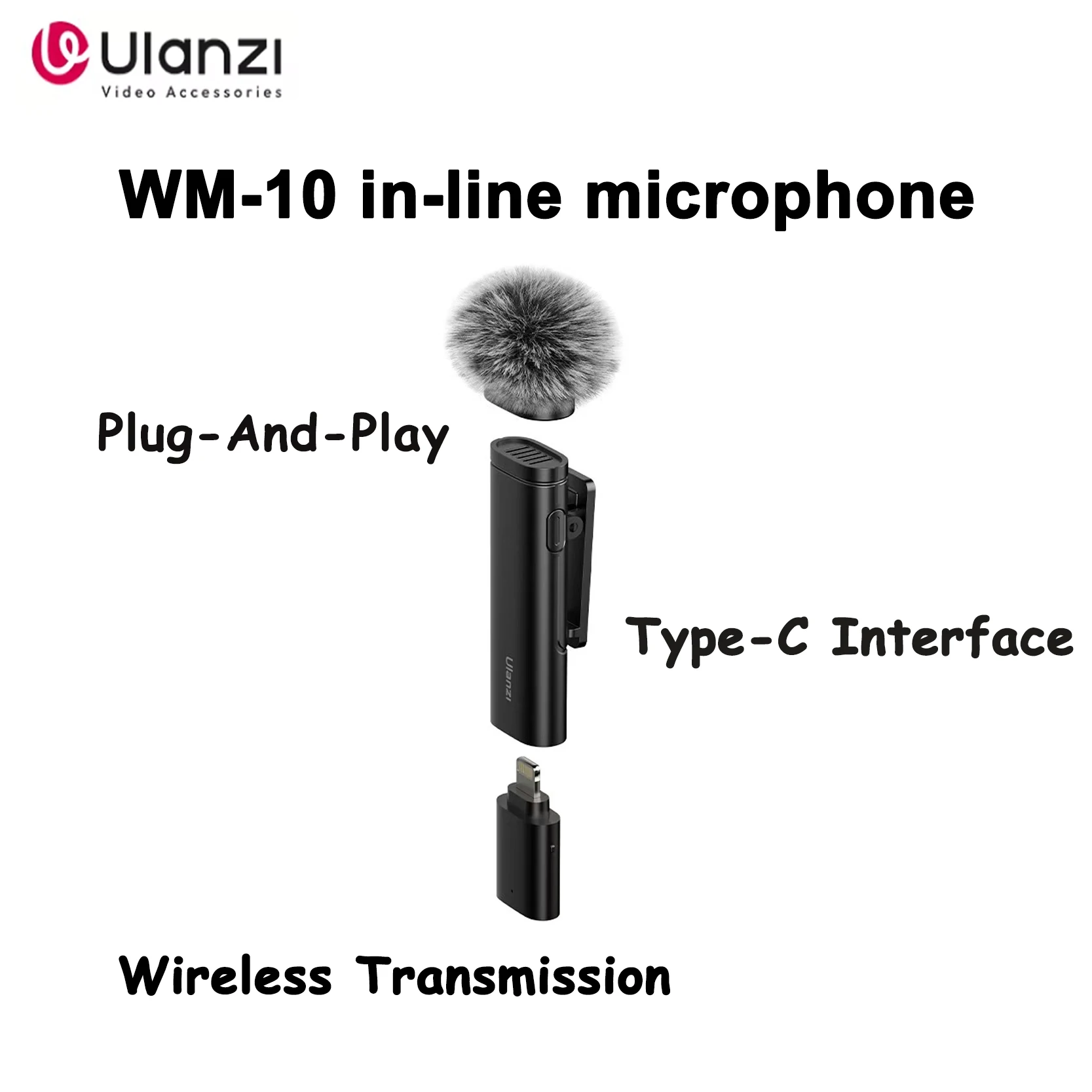 

Оригинальный Ulanzi WM-10 Plug And Play микрофон с шумоподавлением, запись интервью, видеосъемка, беспроводной петличный микрофон
