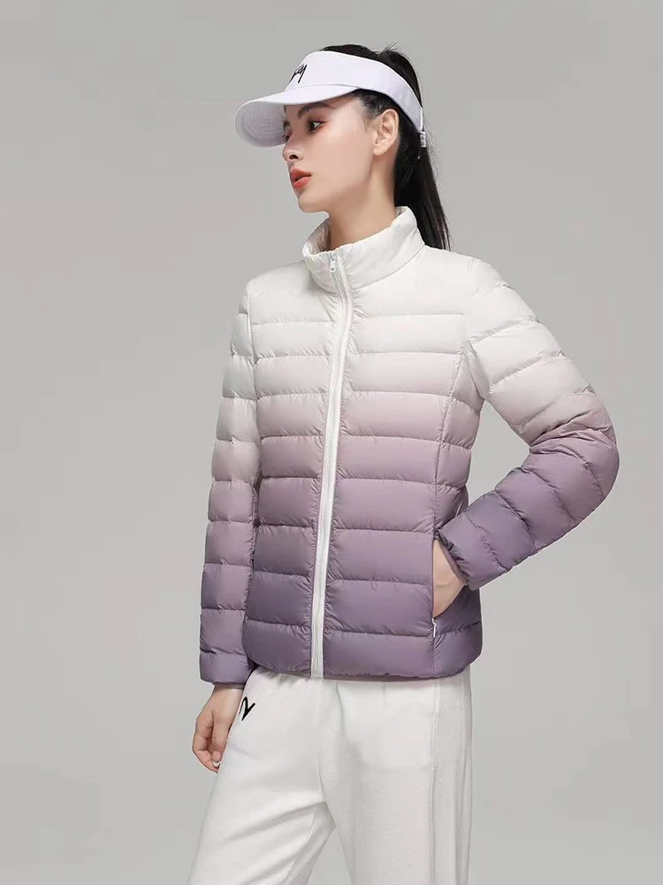Piumino invernale leggero sfumato da donna Piumino d'anatra bianco con cerniera Slim Parker Outwear Giacca trapuntata con colletto alla coreana caldo femminile