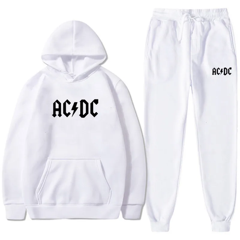 Hip Hop Streetwear AC DC Men's Women's Sweatshirt Sweatpants 2 Pieces Sets Fashion Casual Hooded Tracksuit Winter Men Clothing