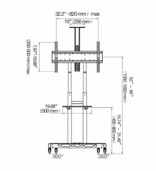 Bewegliche LCD-Plasma mobile TV-Wagen Trolley Stand Designs Boden montage mobile TV-Ständer mit Rädern