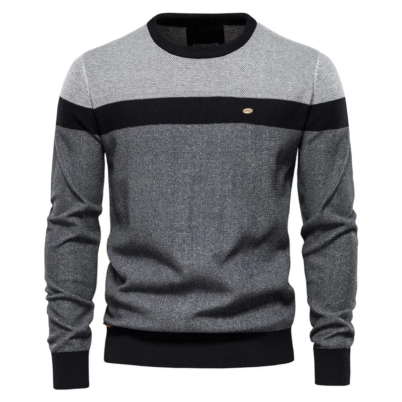 AIOPESON épissé coton pull hommes décontracté col rond haute qualité pull tricoté chandails mâle nouvelle marque d'hiver hommes chandails