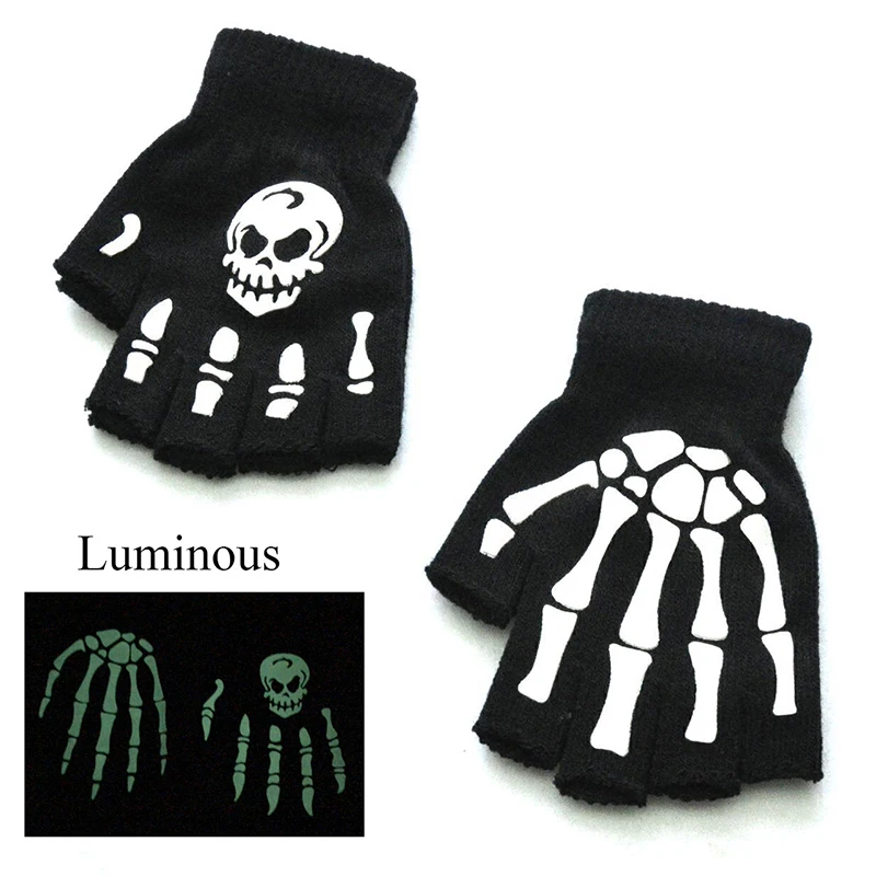 

Halloween Luminous Gloves Fluorescence Glove Unisex Half Finger Gloves Ghost Claw Skeleton Knitted Mittens 1Pair Elastic Mitten