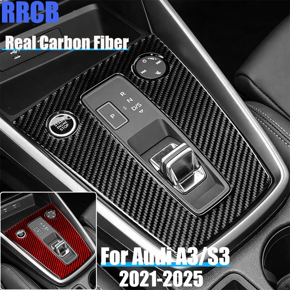 

Real Carbon Fiber Car Accessories Gear Shift Panel Decorative Trim Soft Cover Sticker For Audi A3 S3 8Y 2021 2022 2023 2024 2025