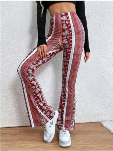 Bohemian style wide-legged pants women's high elastic tight micro-flare sexy printed high-waisted commuter casual dual-use pants