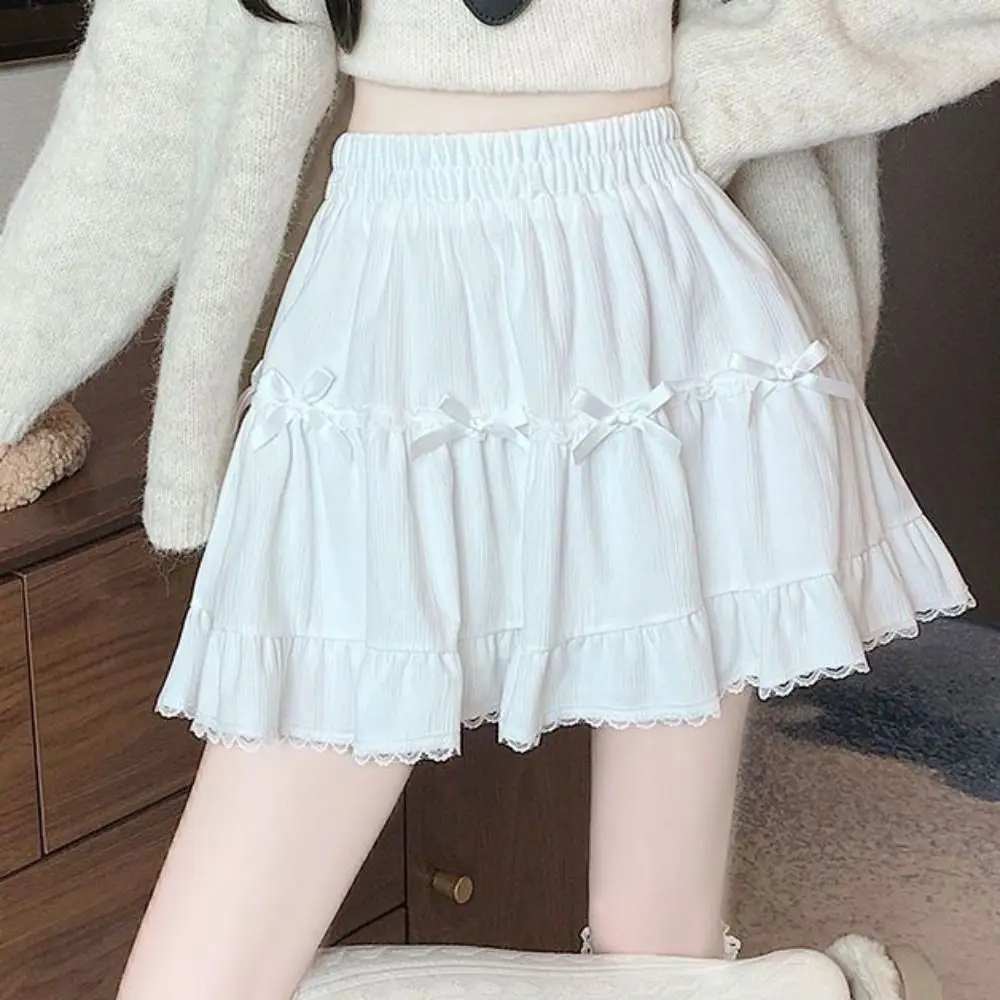 

High Waist Girls Short Mini Skirt Loose with Safety Pants Bowknot A-line Skirt Cake Dress Ruffle Lace Pleated Mini Skirts