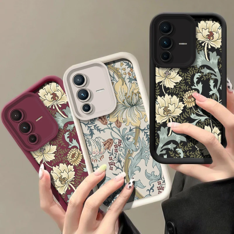 Мягкий чехол из ТПУ для телефона Vivo V60 V50 V29E V29 V27E V40 Pro V30 SE V30E V25 V23 V23E V20 V21 Силиконовый противоударный чехол с цветком