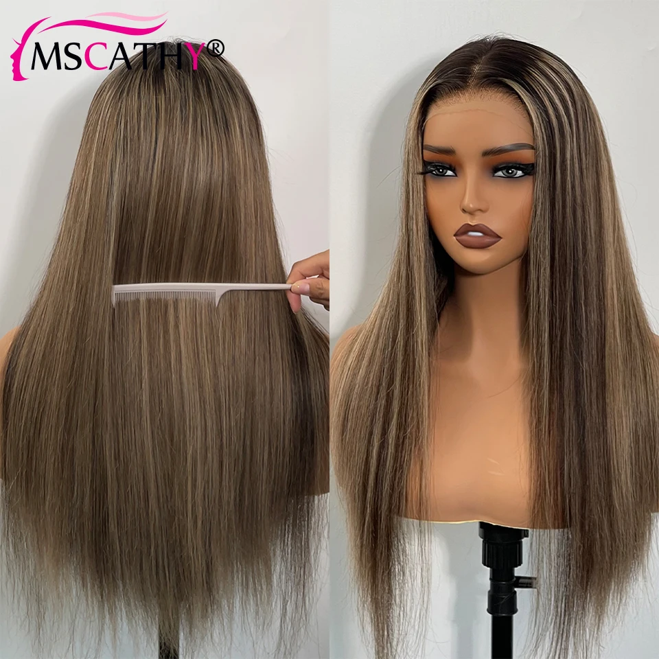 Wig Rambut Asli Pirang Kekuningan 200% Untuk Wanita, Wig Lace Front Lurus 13x6, Wig Lace Frontal HD Transparan, Sudah Preplucked