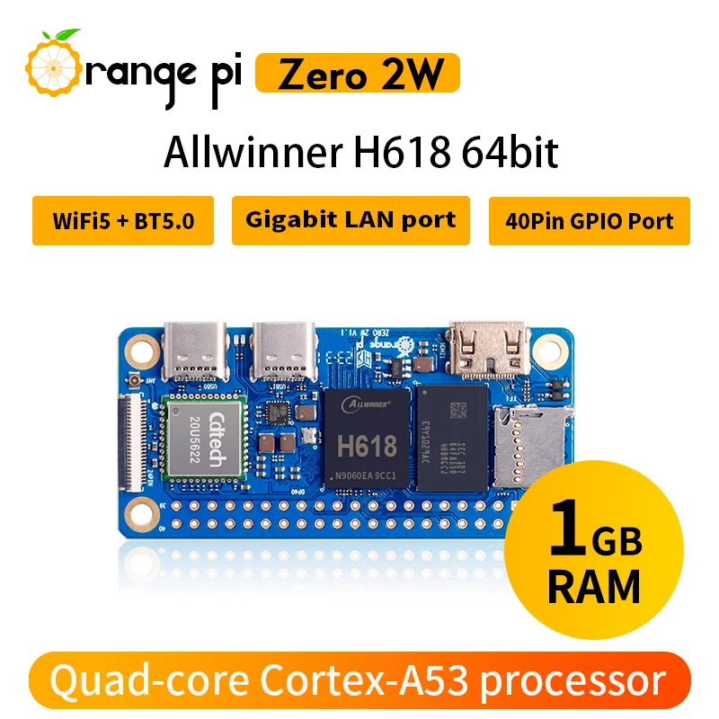 Placa de desarrollo Orange Pi Zero2W, 1GB, Allwinner H618, ordenador de placa única LPDDR4 Zero 2w, placa de demostración SBC