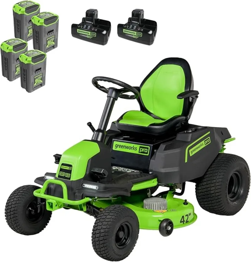 60V 42” Cordless Electric CrossoverT Riding Mower, (4) 8.0Ah Batteries and (2) Dual Port Turbo Chargers