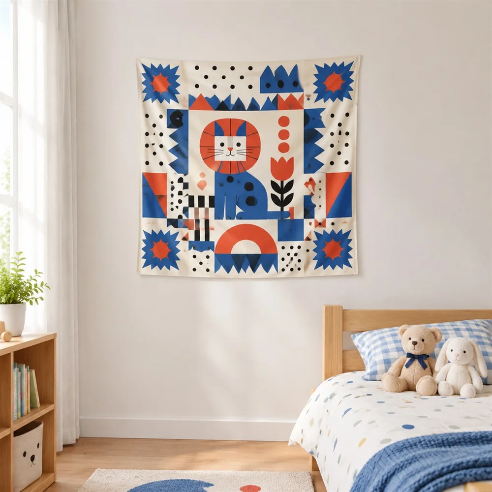 VIKAMA Offset Squares Corner Motif Tapestry Wall Hanging, Postmodern Wall Decor Tapestries for Bedroom Nursery Kids Room