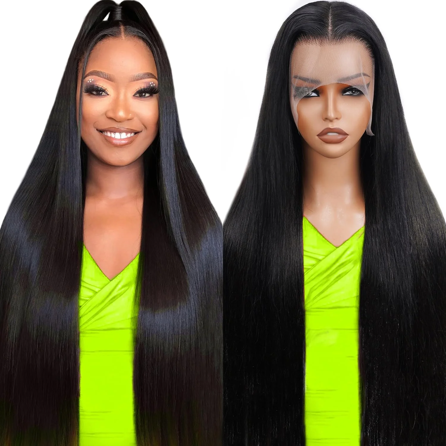 32 pouces perruques droites cheveux humains pré plumé droite dentelle avant perruques cheveux humains 200 densité 13x4 HD dentelle frontale perruque pour les femmes