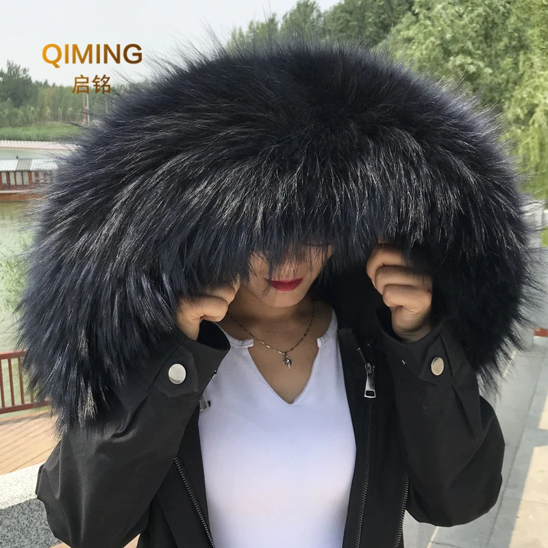 100% Real Fur Collar Neck Warmer Women Natural Fur Shawl Raccoon Winter Fur Scarf Ring Woman Scarves Luxury Fur Trim For Hood