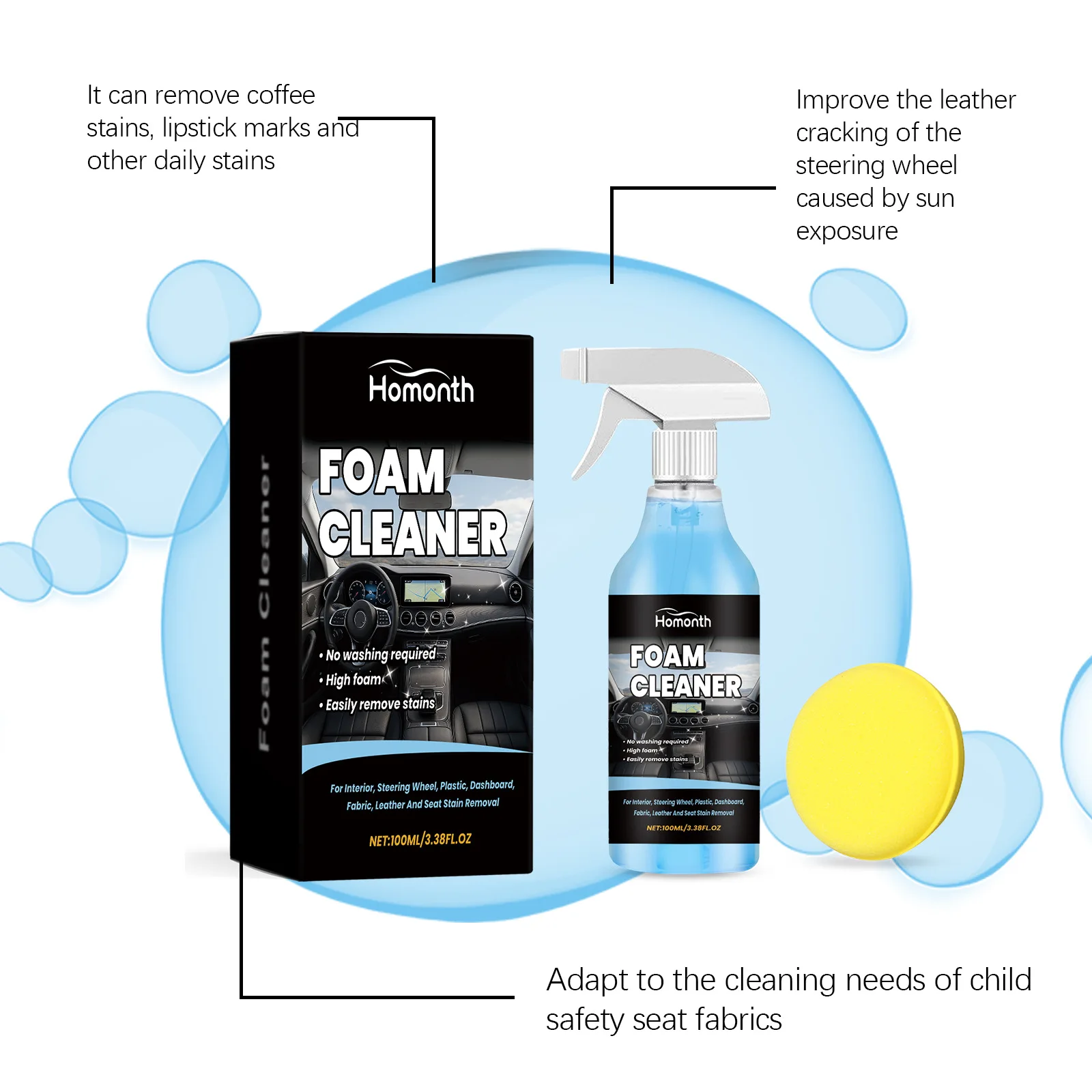 Nano Car Interior Stain Removal Spray No Wash Leather Fabric Seat Cleaner Quickly Dissolve Coffee Oil Stains Auto Care Spray