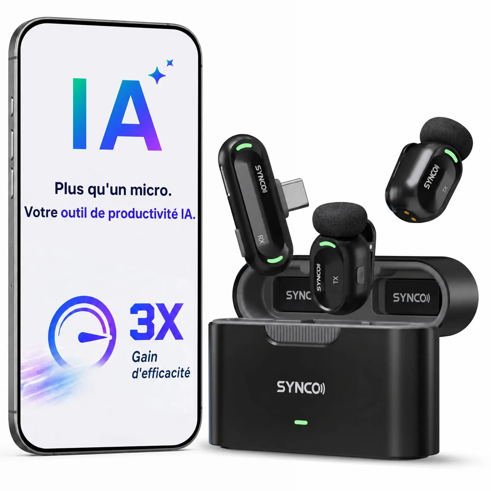【EN STOCK】Microphone Lavalier sans fil original SYNCO AI Mini pour créateurs Android USB-C |   Traduction IA et résumés instantanés, réduction du bruit IA et cartes mentales, gain de temps pour les vlogs, les interviews, les réunions, les voyages