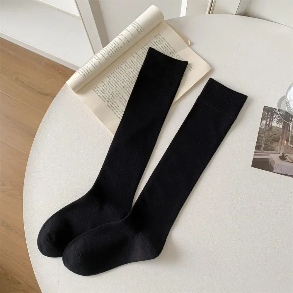 

Korean Style Solid Color Woman Stockings Cotton Knitted Elastic Long Socks Simple Japanese Style Socks Autumn Season