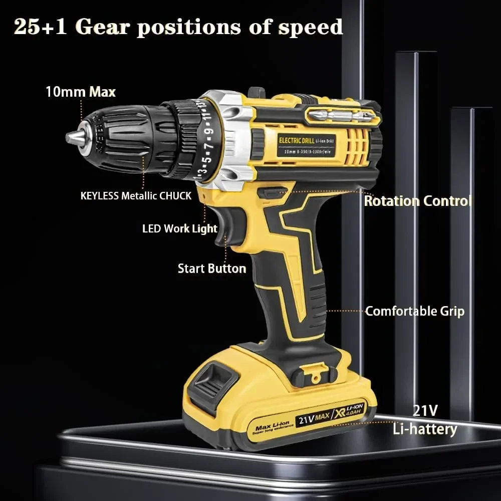 Imagem -02 - Básico Kit Combo Ferramenta Elétrica sem Fio Drill Conjunto com 2.0ah Bateria e Carregador Rápido 119 Pcs 21v