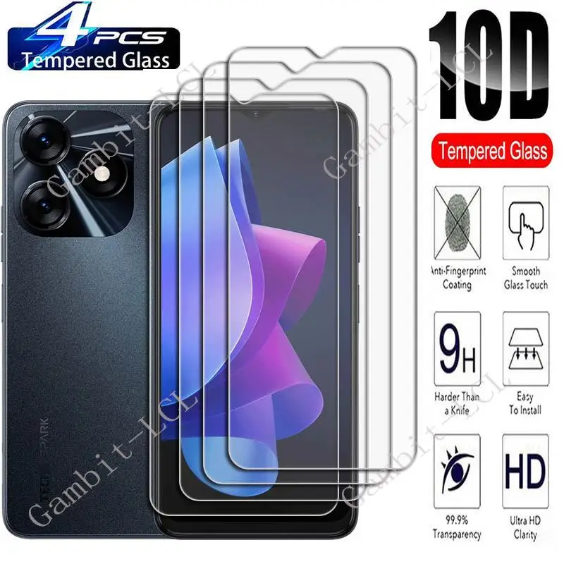 

4 шт. 9H HD для Tecno Spark 10 4G 5G 6,6 "экран Защитное закаленное стекло на Spark10 Spark1C 10C Защитная пленка