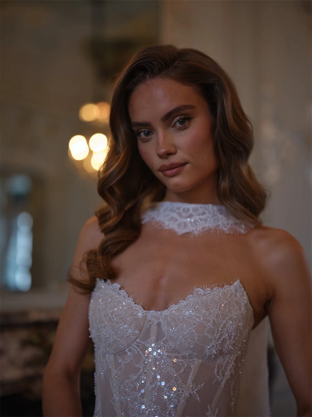 كيوتو مخصص لامعة مشد صغير الدانتيل فستان الزفاف بلا أكمام الرسن vestidos de novia التعادل الخلفي غمد بعد ثوب الحفلات 2025