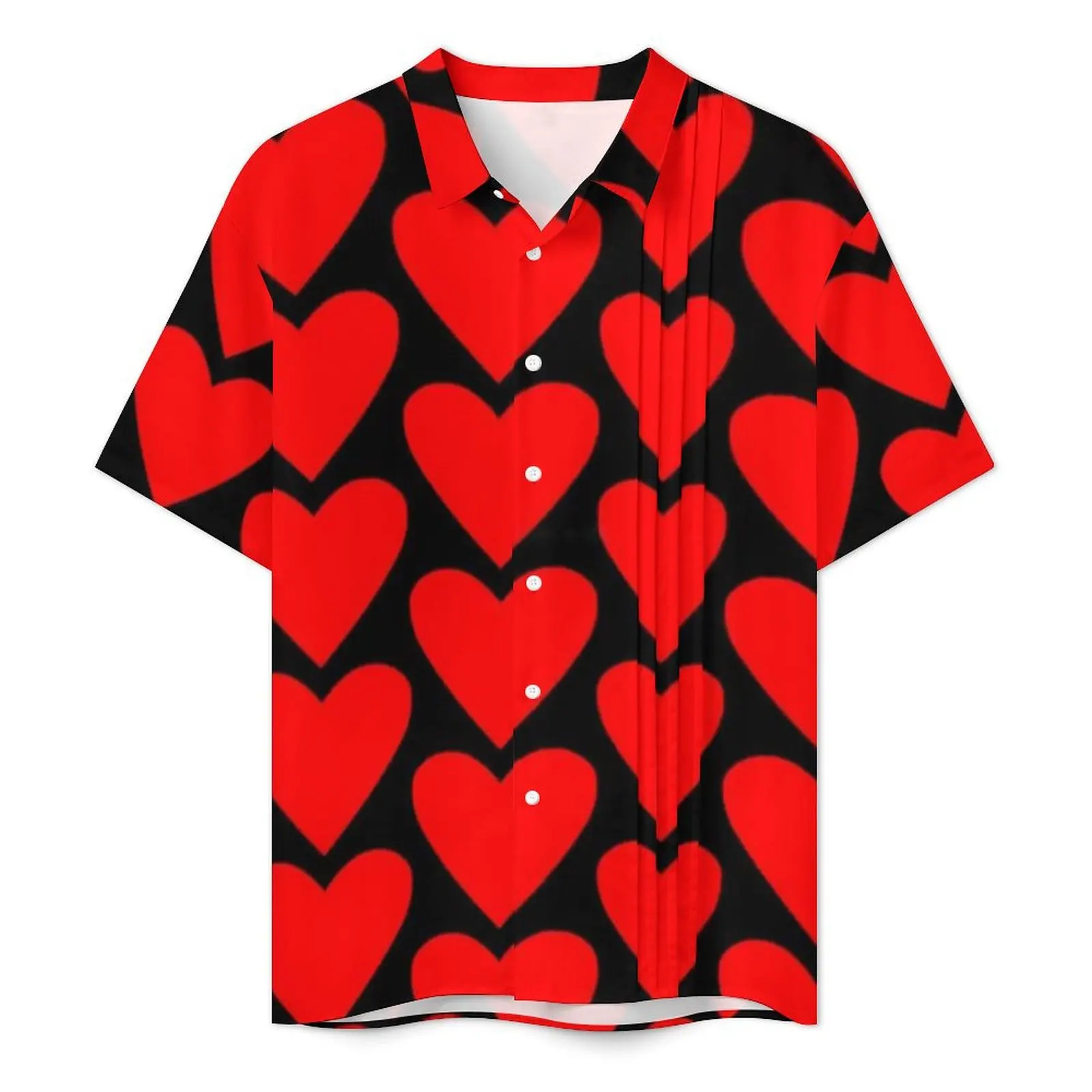 Hawaii Shirt Vacation Poker Red Heart Blouses Valentine Day Classic Casual Shirts Men Short Sleeve Street Style Oversize Clothes