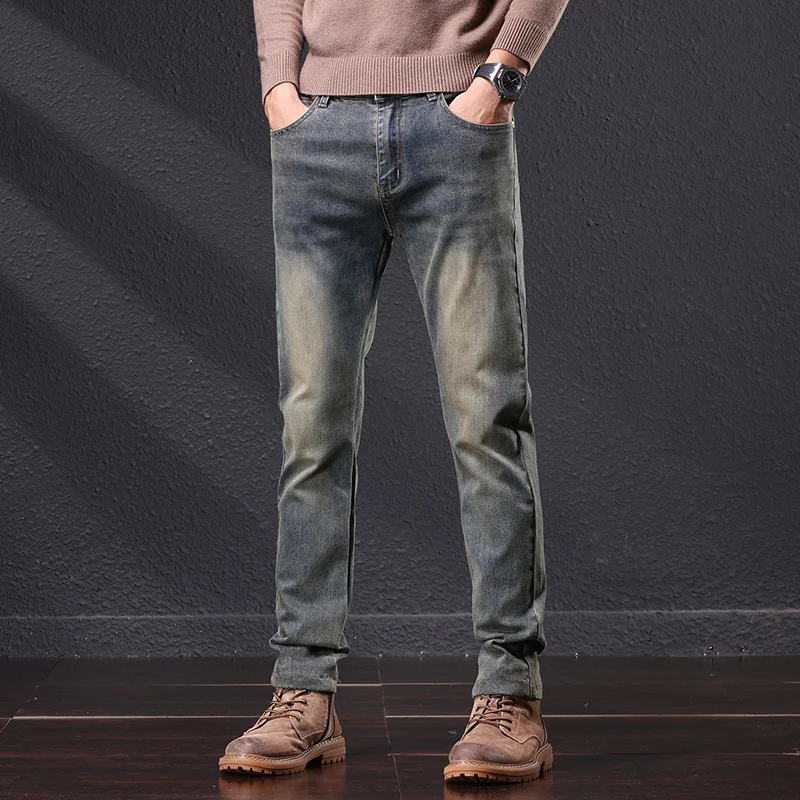 

High Quality New Men's Fashion Casual Jeans Cotton Straight Denim Overalls Men Classic Elastic Full Length Pants Soft Trousers