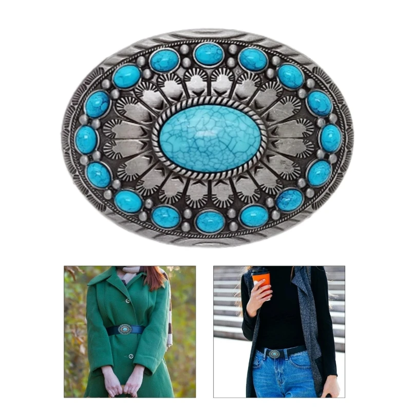 

Ethnic Turquoise Relief Floral Pattern Belt Buckle Delicate Belt Buckle Replace Waistband Accessories Adult Rock Buckle