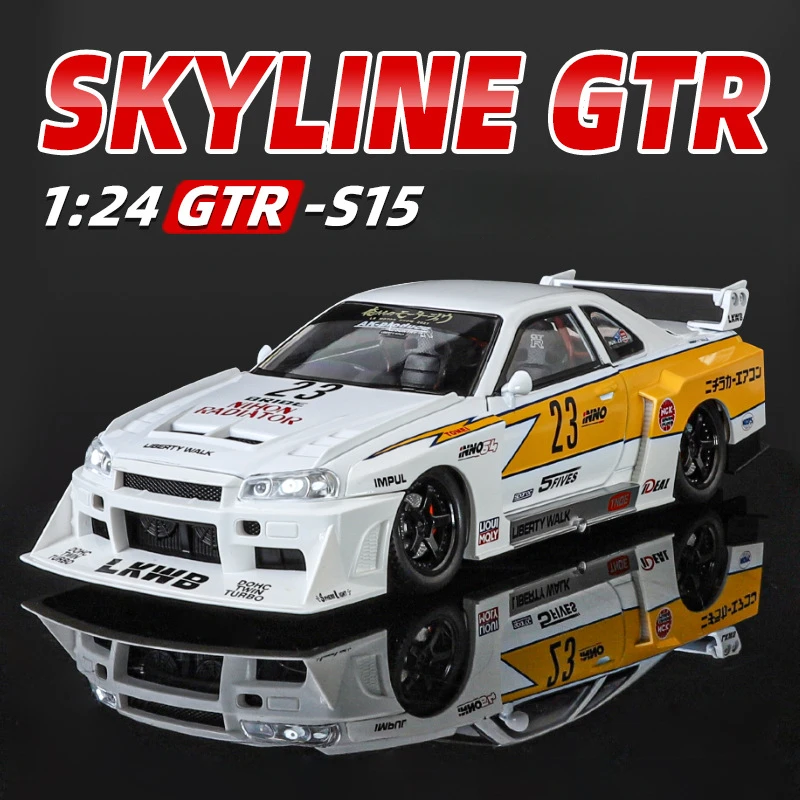 

1:24 Skyline GTR-R34 S15, модифицированная версия с широким корпусом, суперкар, сплав металла, литая под давлением модель автомобиля, сбор хобби-хлопчика